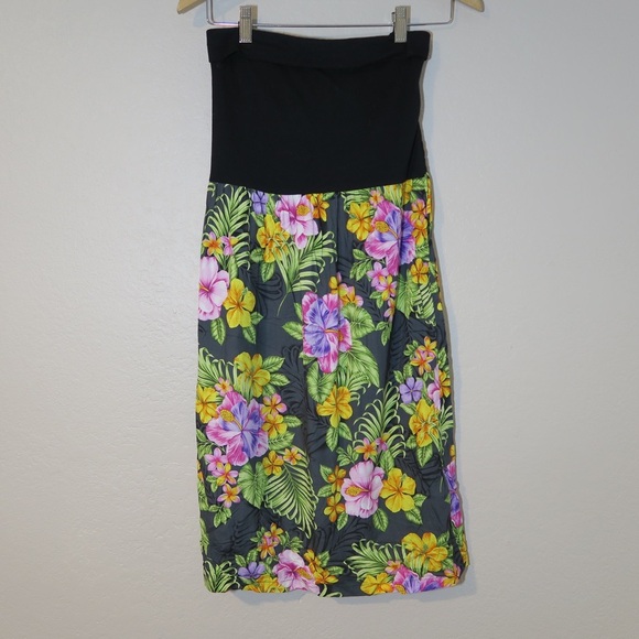 Puanani Hawaiian Dress Floral Colorblock Strapless Island Tropical - Picture 7 of 7